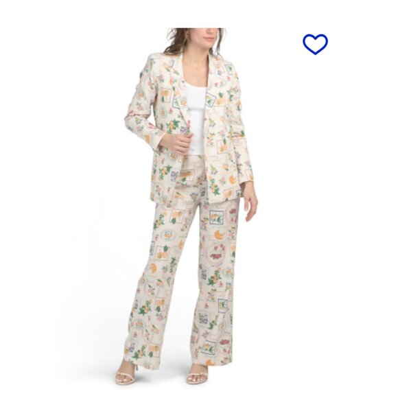 NWT New Linen Blend Pants with Tropical Travel Stamp Print - Medium - Picture 6 of 6